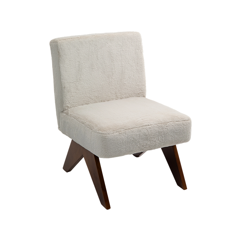 ATTICUS, Sillón Decorativo sin Brazos con Tejido de Terciopelo Bouclé y Patas de Madera de Caucho con Acabado Nogal