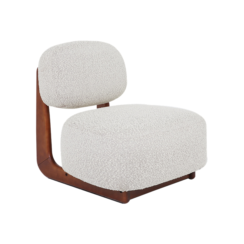ISLA, Sillón Decorativo/Reclinable Extra Grande sin Brazos con Tejido Bouclé Blanco y Base de Madera